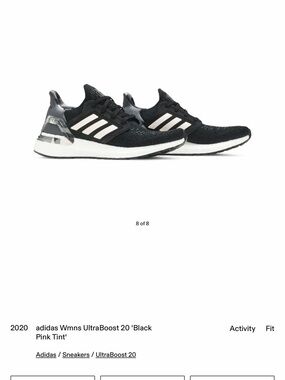 Adidas Ultraboost 20. Women’s 8. Black and Pink Geometric. Like New.
